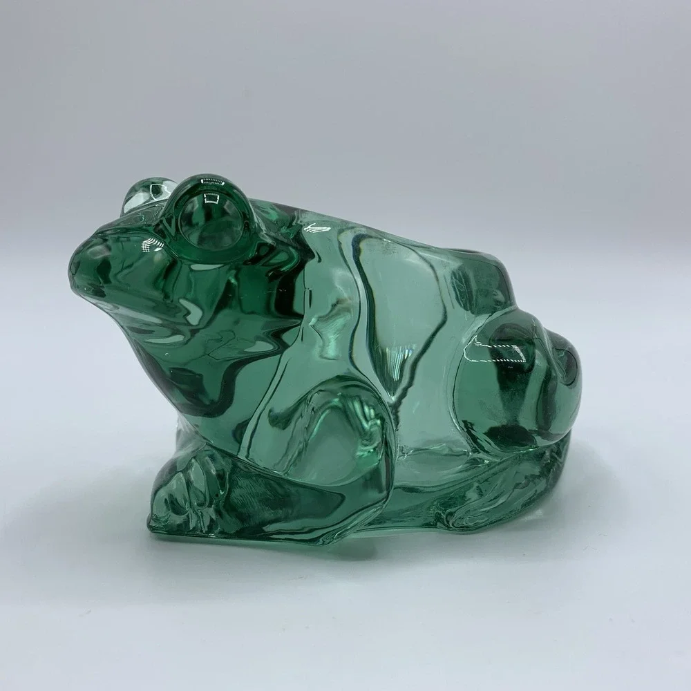 Glass Frog Toad Votive Tealight Candle Holder Heavy Paperweight Green Home Decor